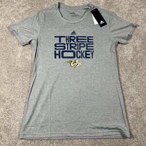 Adidas Womens S Heather Gray Nashville Predators 3 Stripe Hockey Creator Tee NWT